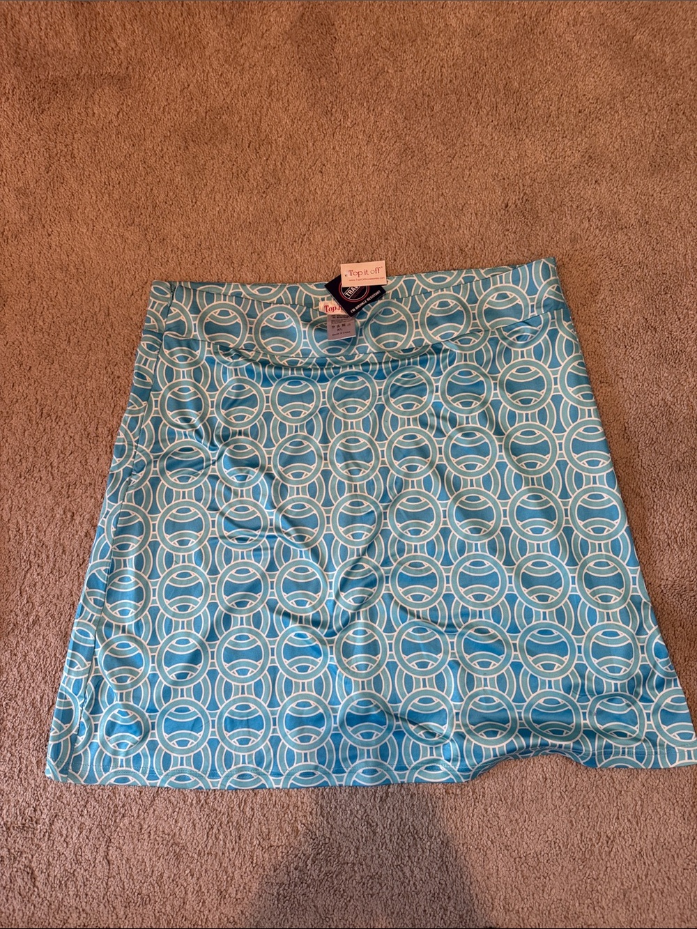 Top it off Morning Printed A-Line Skirt in Aqua Circles active fabric